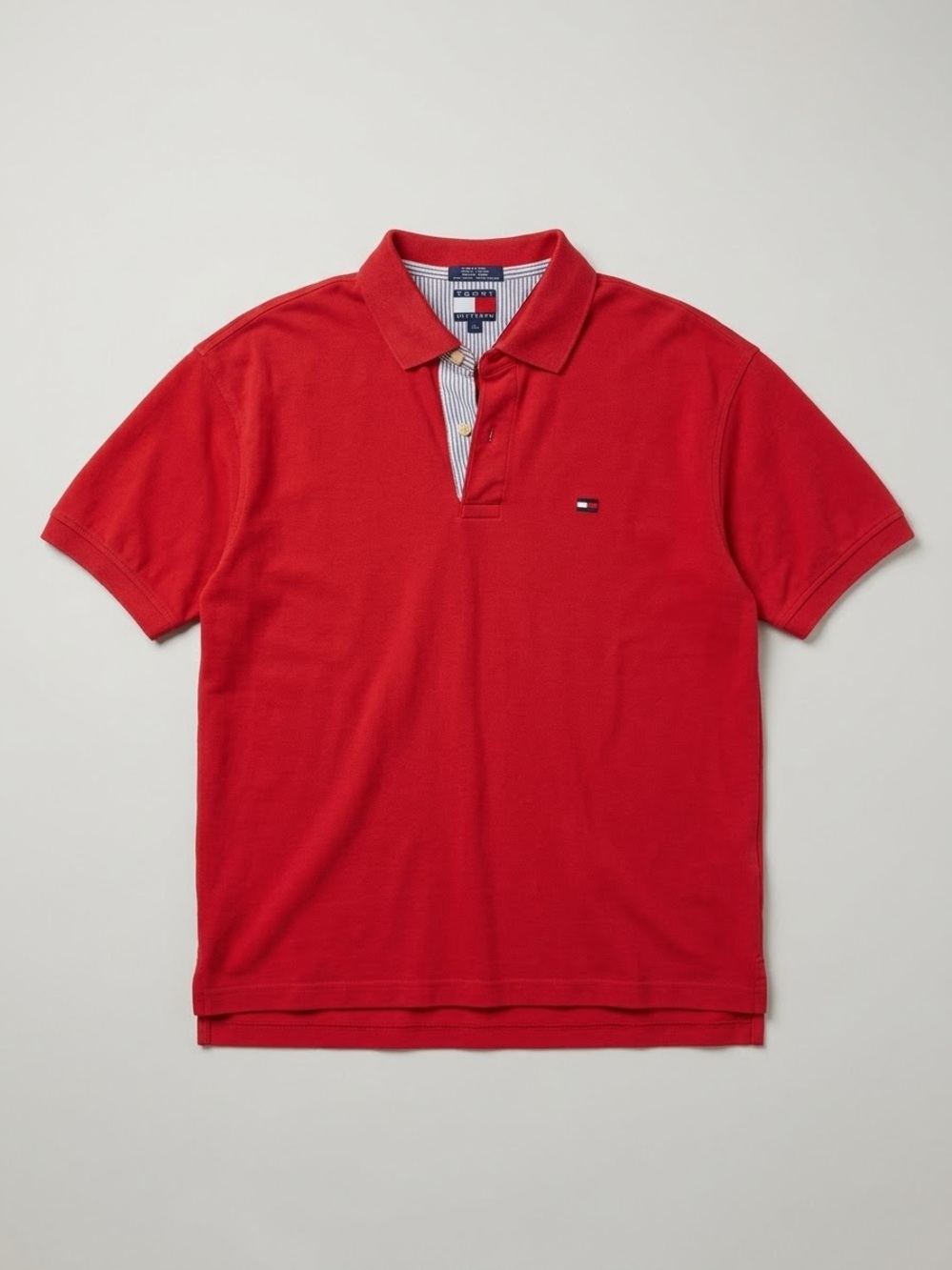 Classic Retro Style 100% Cotton Tommy Hilfiger Red Short-Sleeve Polo Shirt
